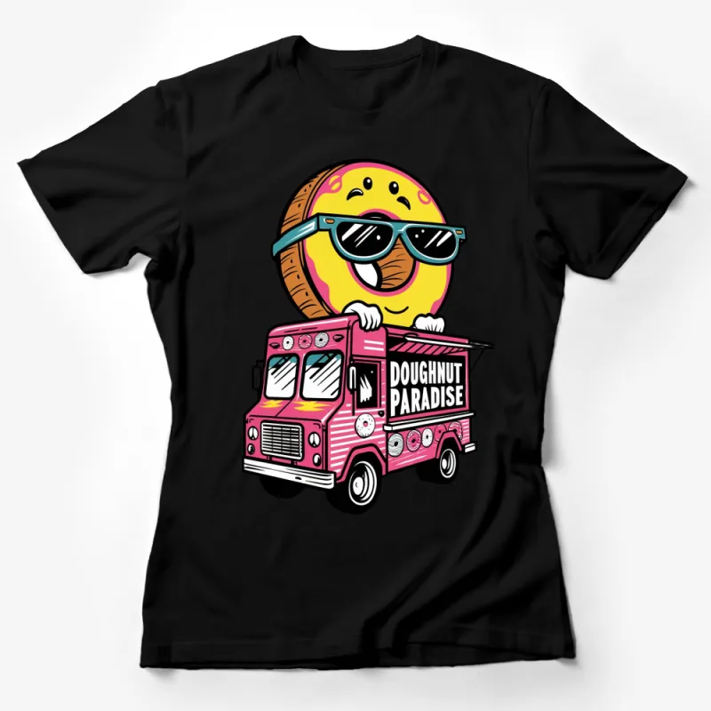 Colorful Doughnut Paradise T-Shirt, Fun Food Truck Graphic Tee, Unisex Casual Wear for All Female T-Shirt