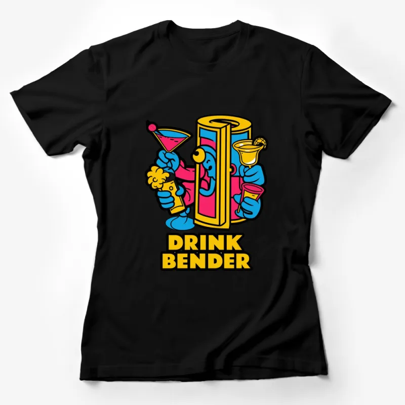 Drink Bender T-Shirt, Fun Party Graphic Tee, Bold Colorful Cartoon Drinks, Cocktail Lover T-Shirt, Bar Crawl Shirt Female T-Shirt