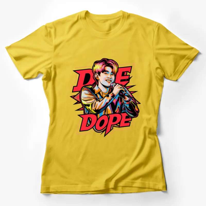 Retro Pop Art Singer T-Shirt, Vibrant Dope Graphic, Colorful Music Tee, Men's Fashion, Casual Streetwear Female T-Shirt