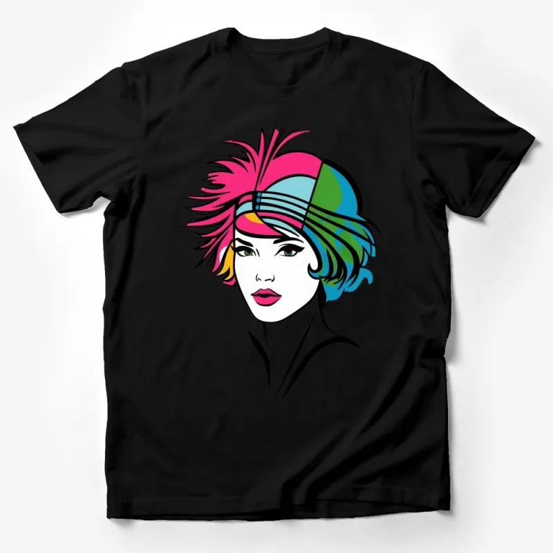 Vibrant Pop Art Woman T-Shirt, Colorful Retro Fashion Tee, Bold 80s Style Graphic Shirt, Unique Gift Male T-Shirt