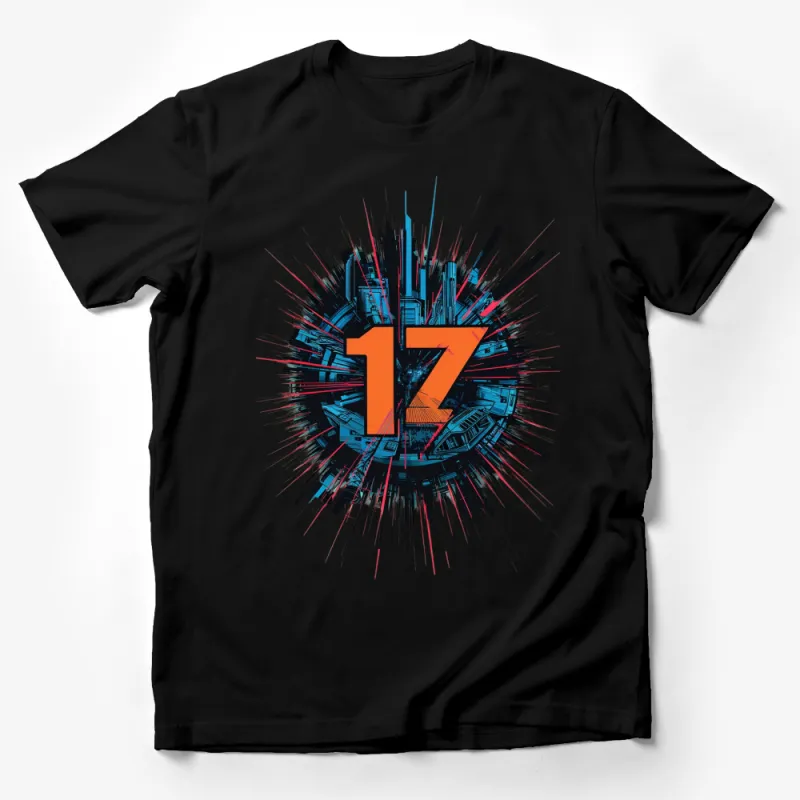 Urban Explosion Number 17 Graphic T-Shirt, Stylish Cityscape Design, Artistic Tee Male T-Shirt