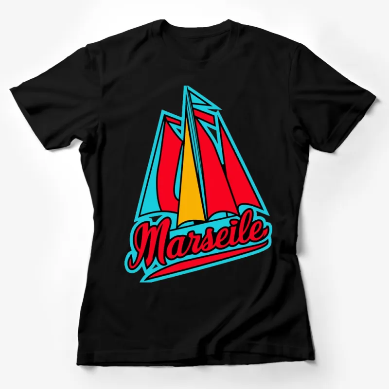 Colorful Marseille Sailboat Graphic T-Shirt, Nautical Summer Top for Men and Women Female T-Shirt