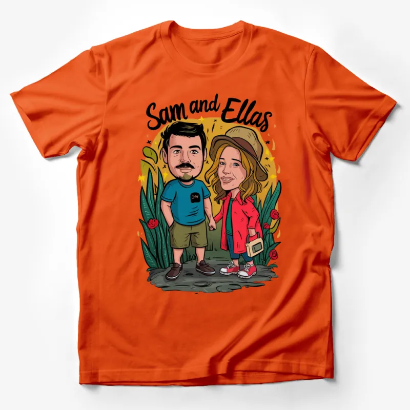 Personalized Couple Portrait T-Shirt, Custom Cartoon Illustration, Unique Gift for Couples Male T-Shirt