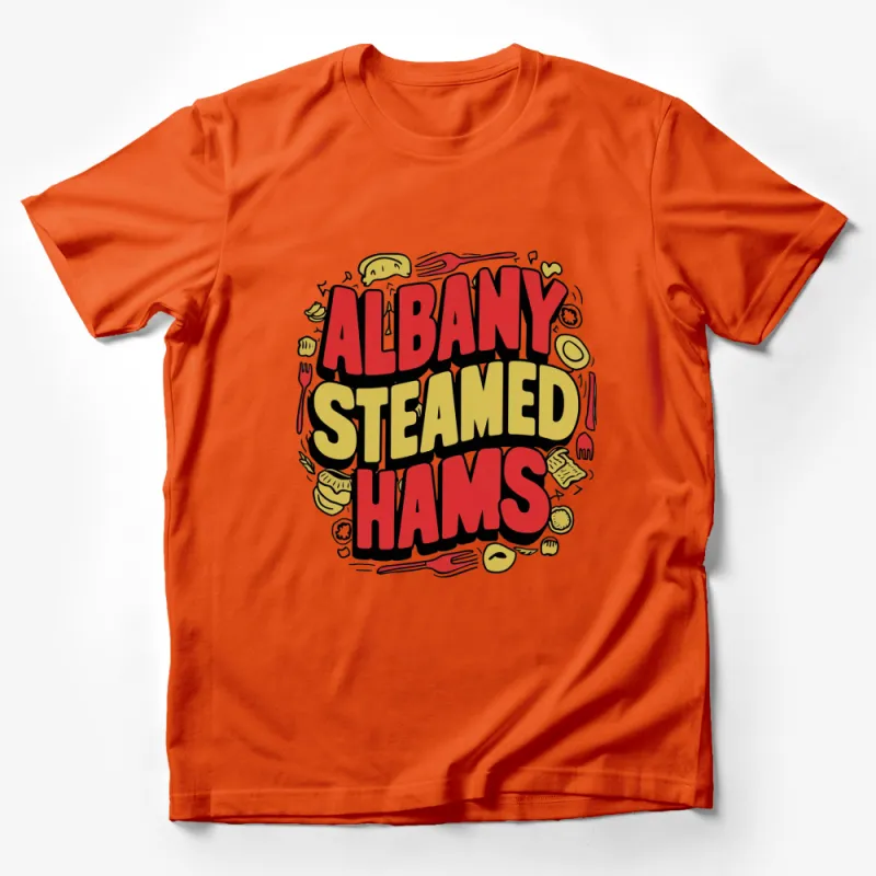 Albany Steamed Hams T-Shirt, Unique Graphic Tee, Food Humor Shirt, Retro Style Male T-Shirt