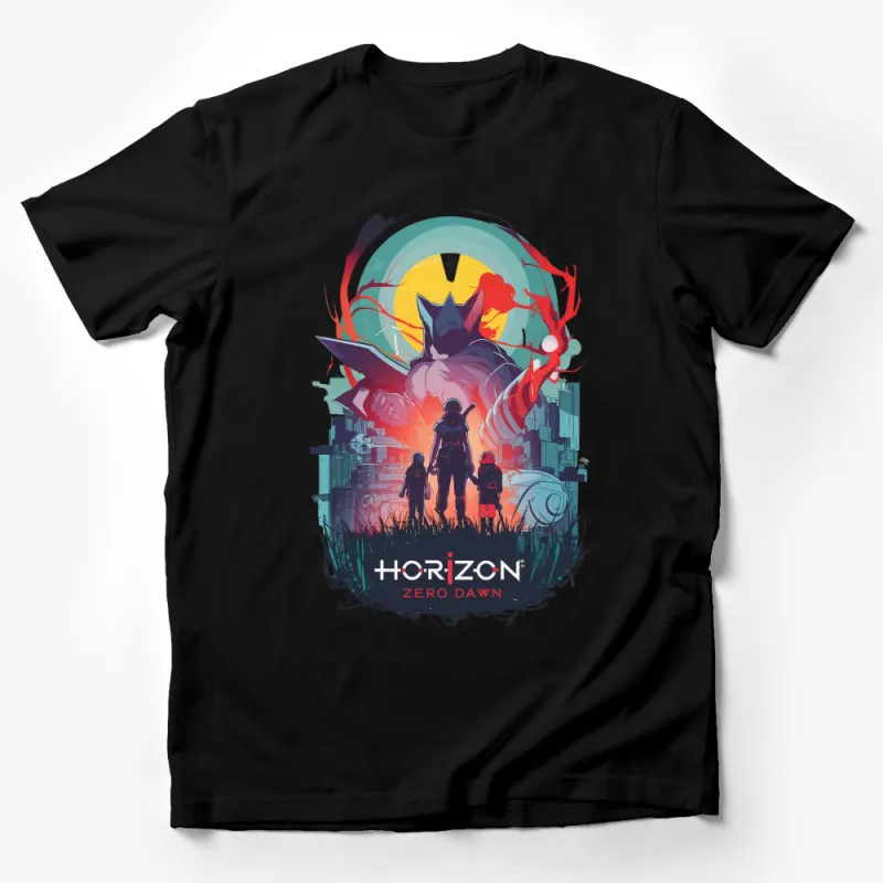 Horizon Zero Dawn Inspired T-Shirt, Sci-Fi Video Game Art, Robot Dinosaur Hunter Tee, Colorful Graphic Design Shirt Male T-Shirt