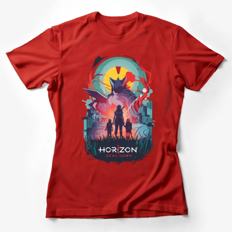 Horizon Zero Dawn Inspired T-Shirt, Sci-Fi Video Game Art, Robot Dinosaur Hunter Tee, Colorful Graphic Design Shirt Female T-Shirt