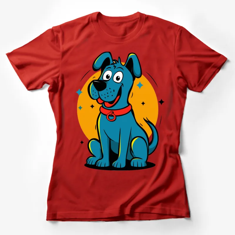 Cute Blue Cartoon Dog T-Shirt, Kids Friendly Puppy Tee, Bright Colorful Animal Shirt Female T-Shirt