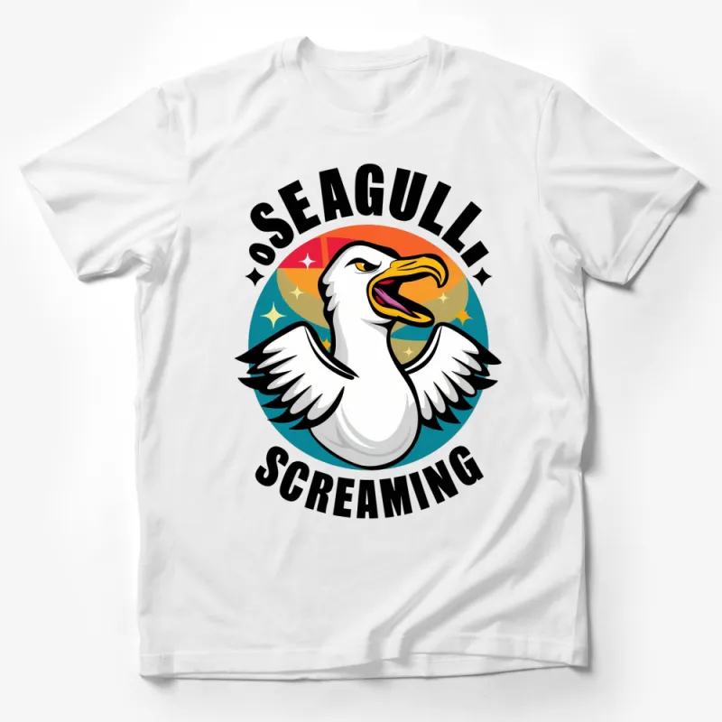 Screaming Seagull T-Shirt, Bold Colorful Retro Graphic Design, Unisex Tee Male T-Shirt