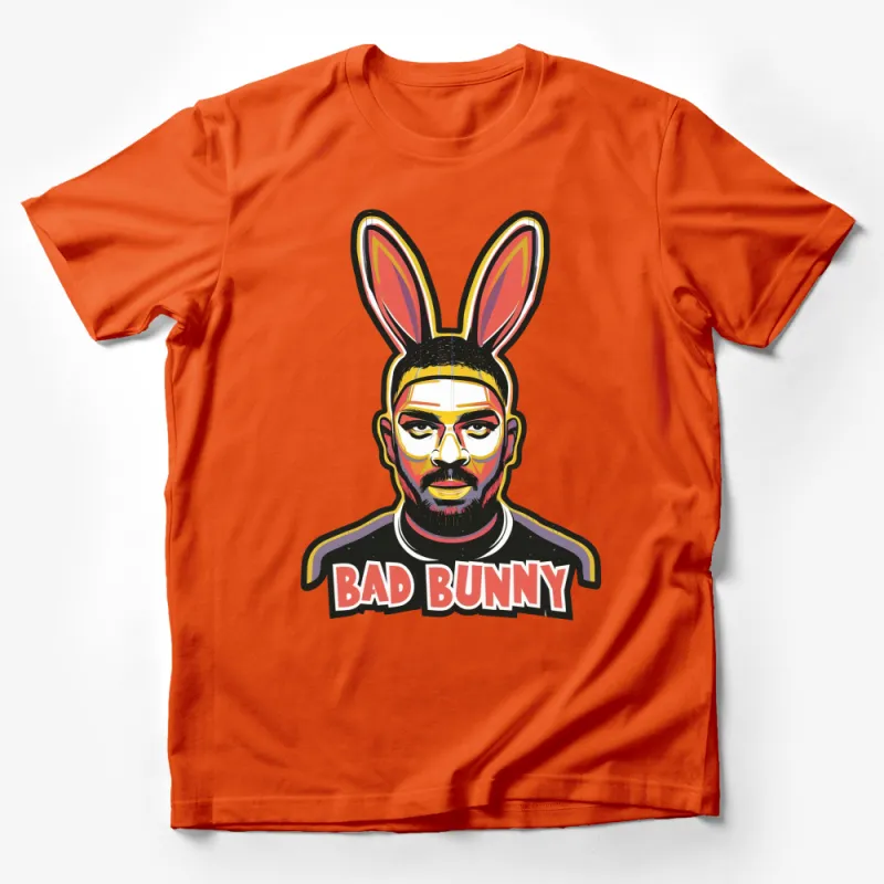 Bad Bunny Inspired Graphic T-Shirt, Bold Pop Art Style Rabbit Ears Tee, Unisex Music Fan Apparel Male T-Shirt