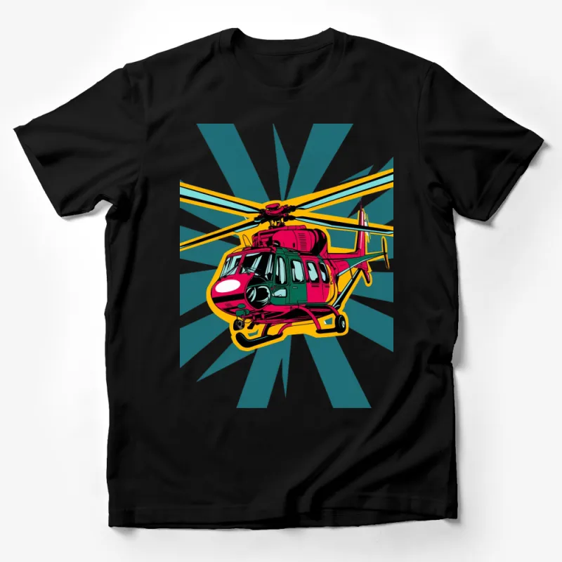 Colorful Helicopter Graphic T-Shirt, Vibrant Cartoon Chopper Tee, Unique Aviation Apparel for All Ages Male T-Shirt