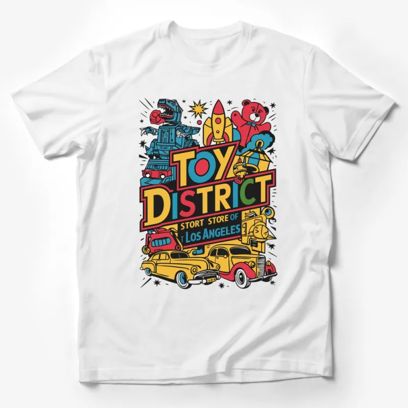 Colorful Toy District Graphic T-Shirt, Vintage Style Los Angeles Inspired Tee, Unisex Male T-Shirt