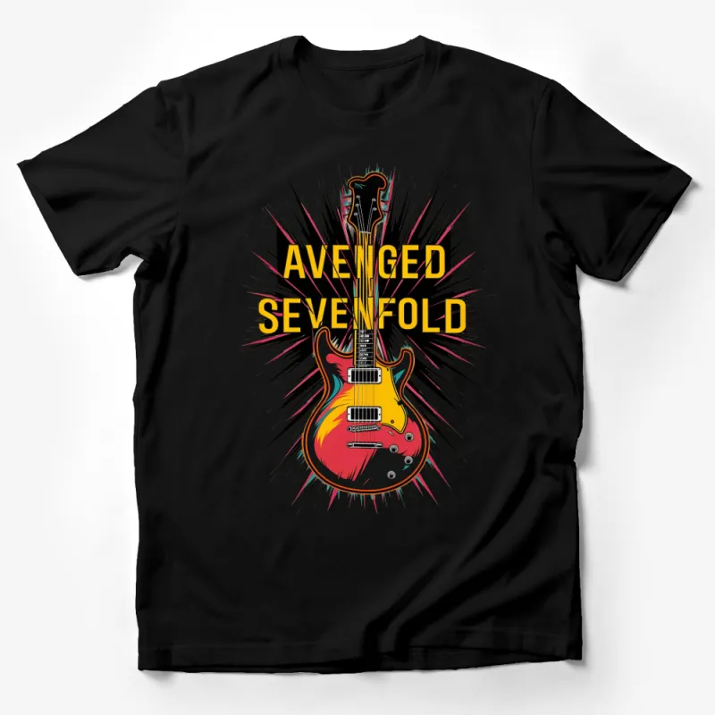 Avenged Sevenfold Guitar Design T-Shirt, Colorful Rock Band Tee, Unisex Music Apparel Male T-Shirt