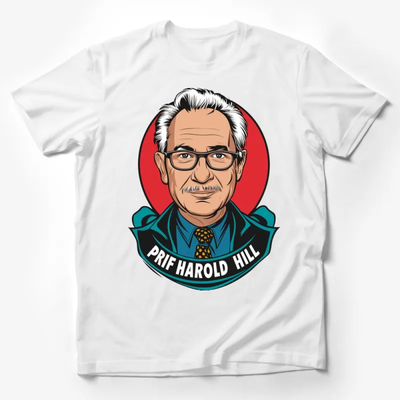 Vintage Style Professor Harold Hill Cartoon Portrait T-Shirt, Unique Graphic Tee, Bold Colors Male T-Shirt