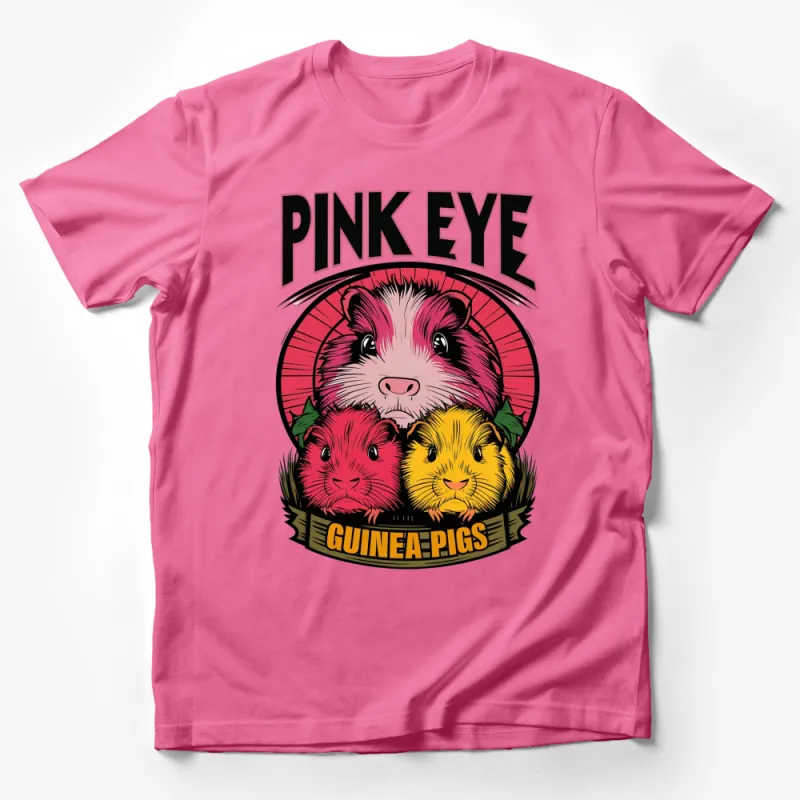 Colorful Pink Eye Guinea Pigs T-Shirt, Cute Cartoon Animal Graphic Tee, Fun Gift for Pet Lovers Male T-Shirt