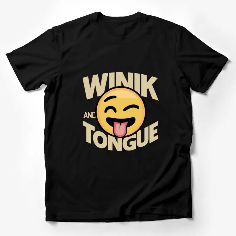 Wink and Tongue Emoji T-Shirt, Funny Face Graphic Tee, Unisex Adult Clothing Male T-Shirt