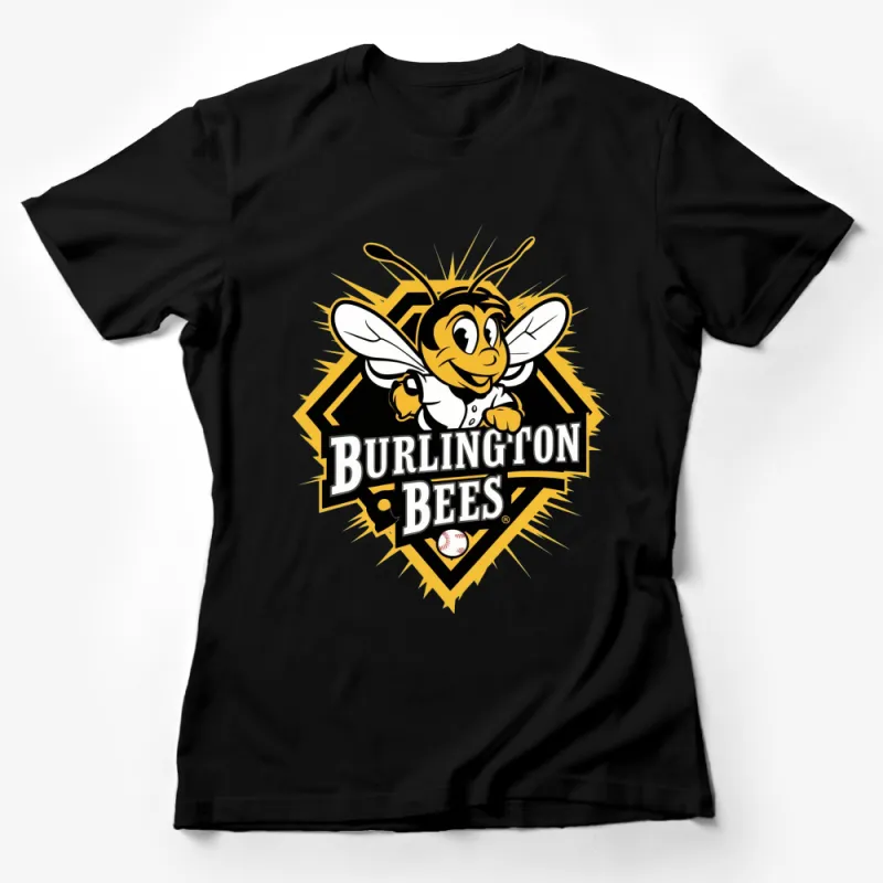 Burlington Bees Logo T-Shirt, Vintage Sports Tee, Yellow Black Graphic Female T-Shirt