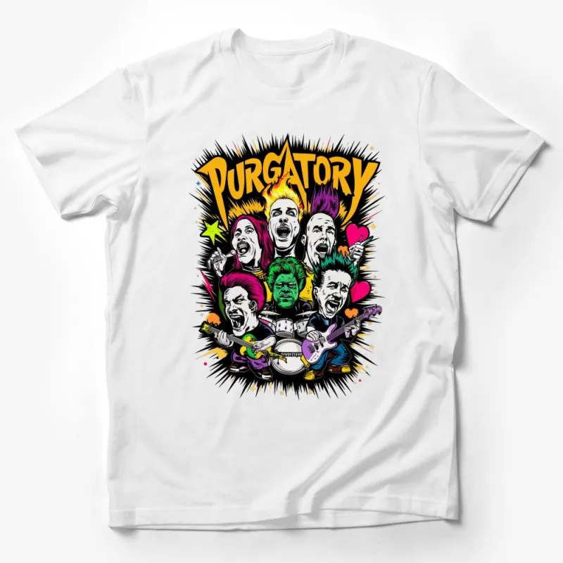 Purgatory Punk Rock Band Graphic Tee, Colorful Vintage Style T-Shirt, Unisex Rock Music Shirt Male T-Shirt