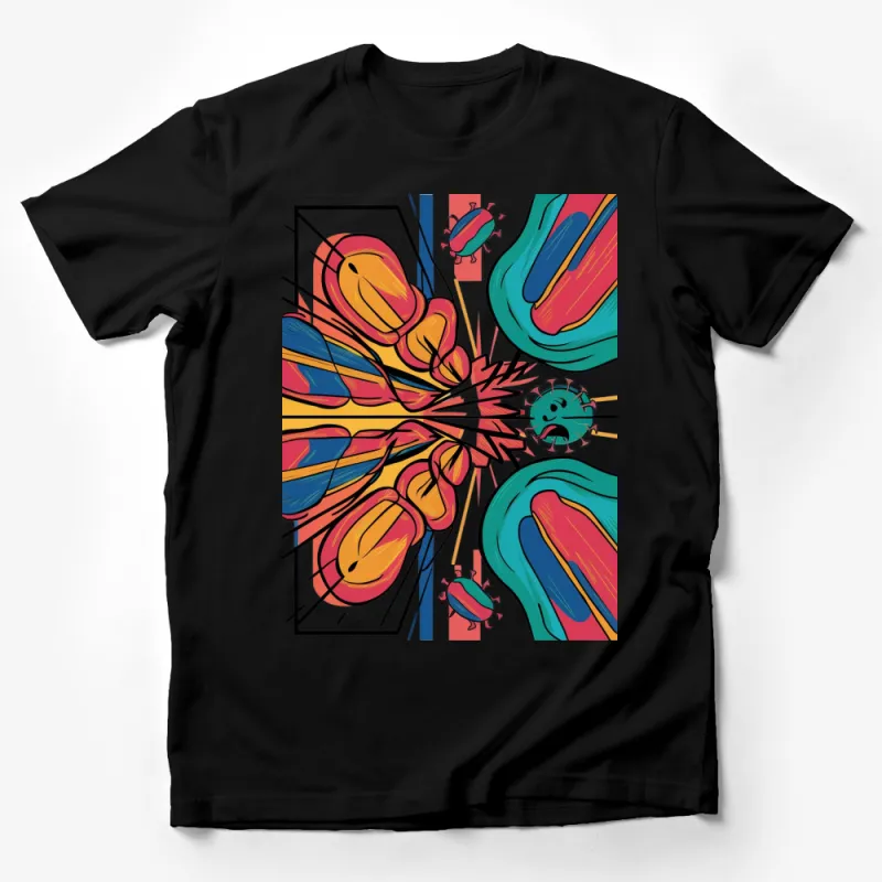 Graphic T-Shirt with Colorful Abstract Art, Modern Street Style Tee, Unique Design Male T-Shirt