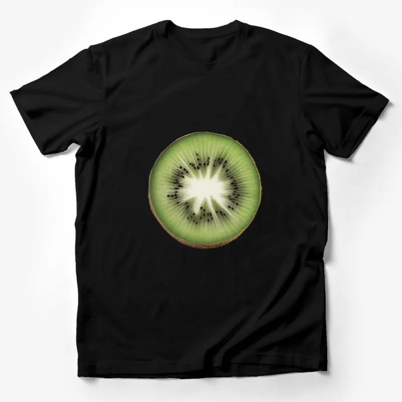 Kiwi Fruit Print T-Shirt, Fresh Summer Style Top, Vibrant Green Kiwi Slice Shirt, Casual Wear Male T-Shirt