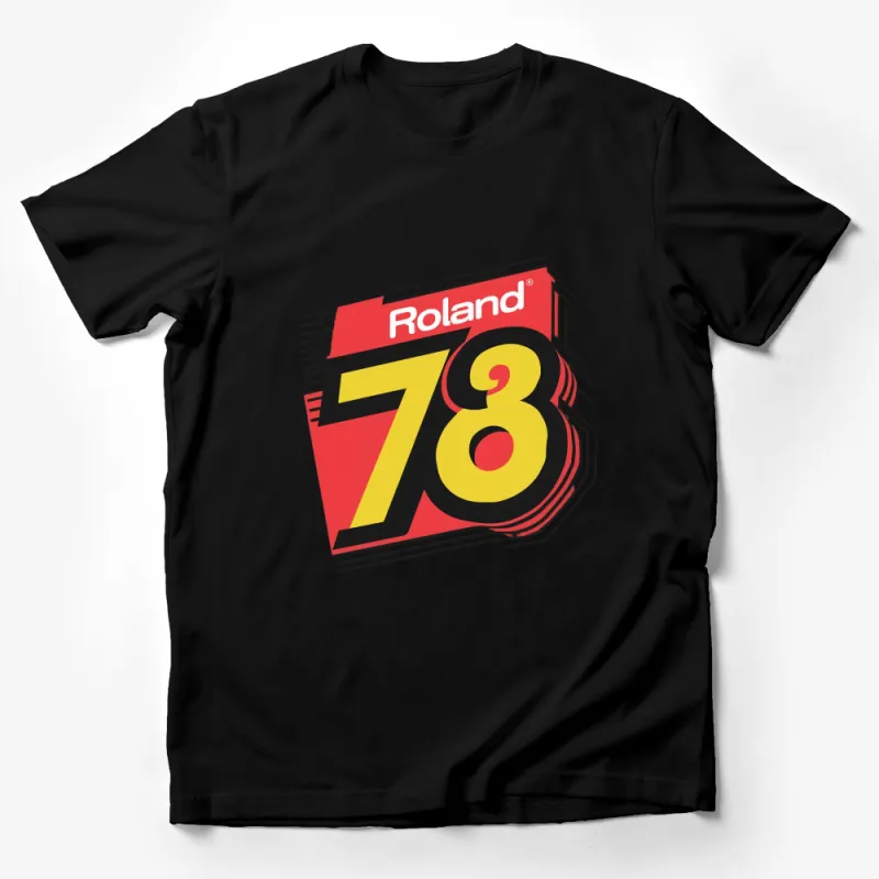 Vintage Roland 78 Logo T-Shirt, Classic Red and Yellow Graphic Tee, Unisex Fashion, Retro Music Gear Enthusiasts Apparel Male T-Shirt