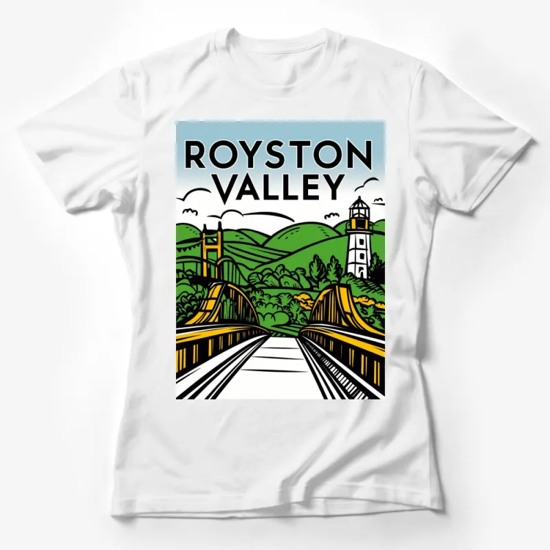 Royston Valley Graphic Tee, Lighthouse and Bridge Design, Vibrant Colors T-Shirt Female T-Shirt