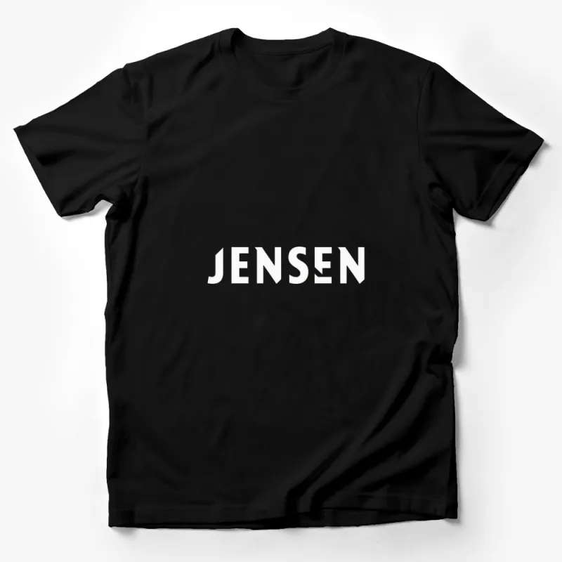 Minimalist Jensen Text Design T-Shirt, Stylish Black and White Fashion, Unisex Casual Wear Graphic Tee Male T-Shirt