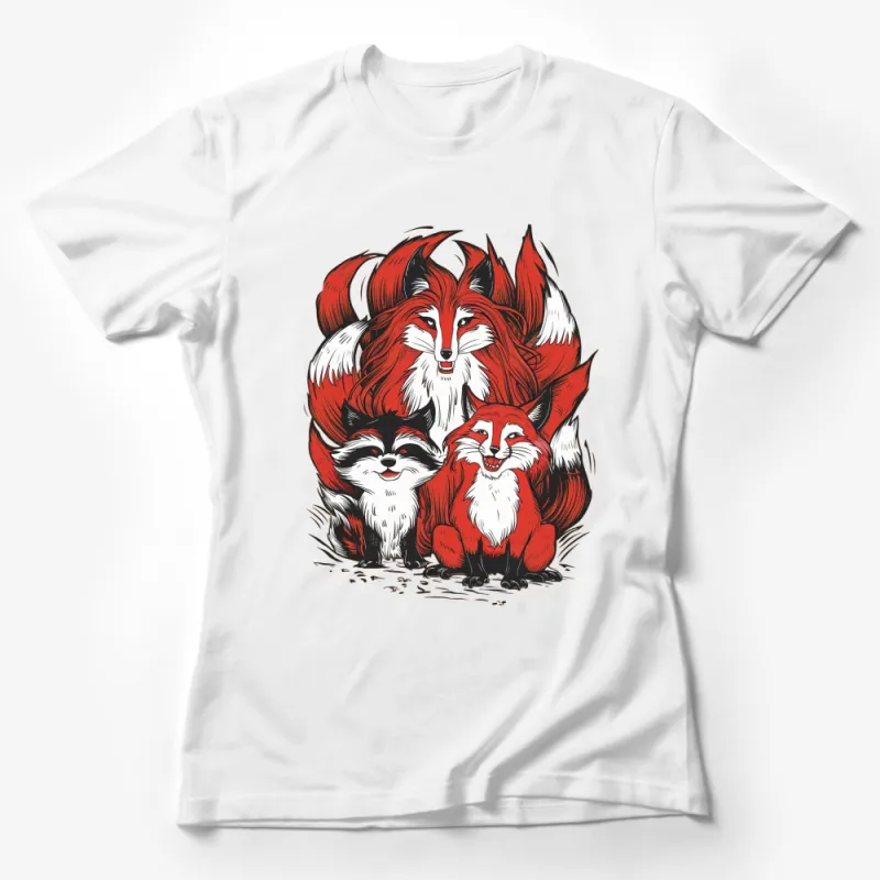 Red Fox Family T-Shirt, Vintage Style Fox Graphic, Nature Wildlife Tee, Unisex Female T-Shirt