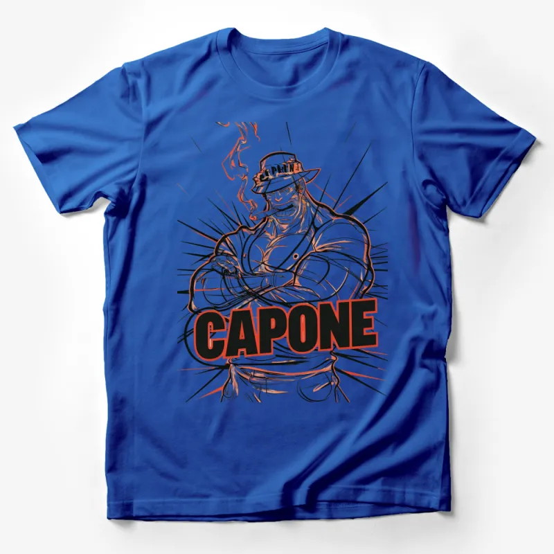 Capone Bold Graphic T-Shirt, Anime Inspired Red and White Tee, Unique Cartoon Character Casual Wear Male T-Shirt