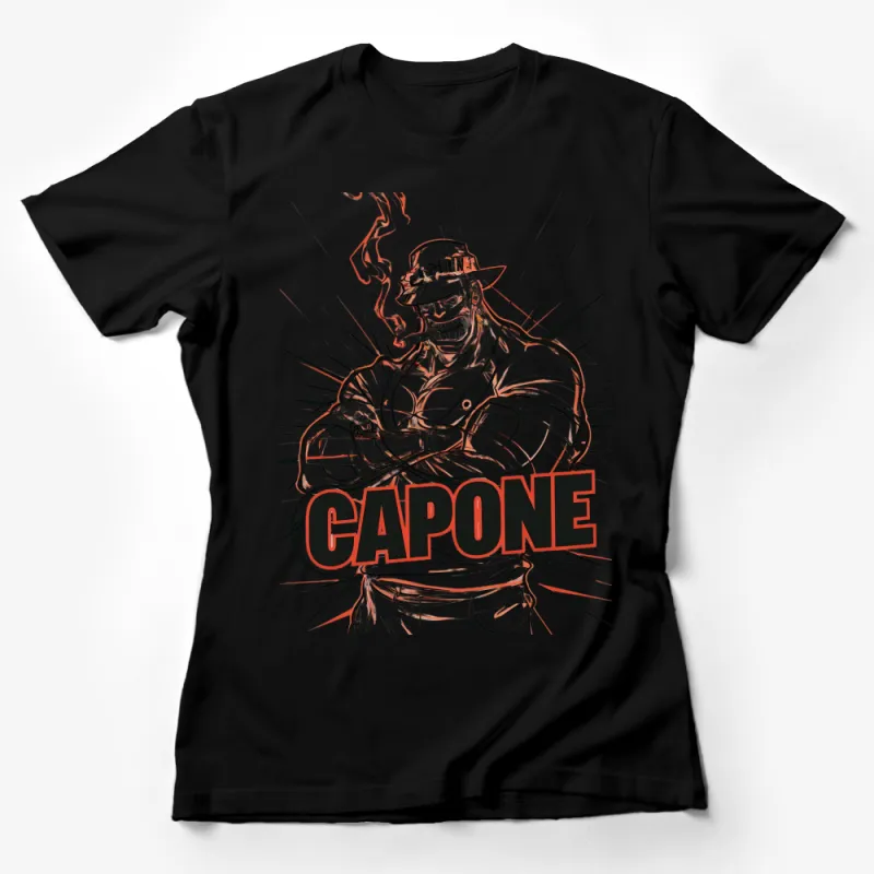 Capone Bold Graphic T-Shirt, Anime Inspired Red and White Tee, Unique Cartoon Character Casual Wear Female T-Shirt