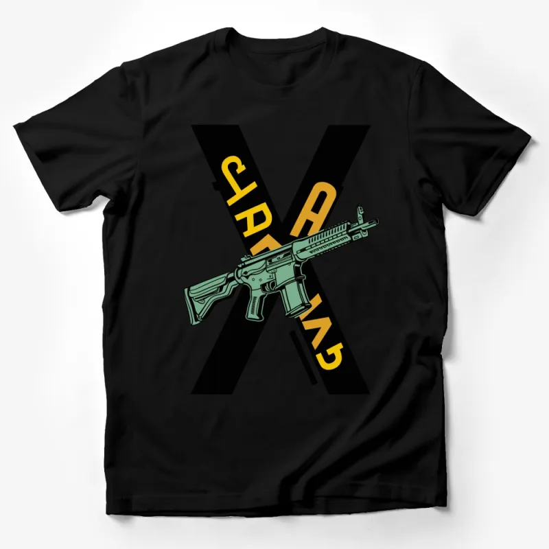 Graphic X Gun Crossed Rifles T-Shirt, Bold Statement Military Style Tee, Unisex Fashion Male T-Shirt