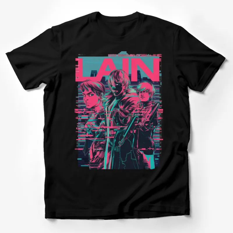 Retro Anime Style T-Shirt, Lain Inspired Design, Vibrant Pink and Teal, Unisex Graphic Tee Male T-Shirt