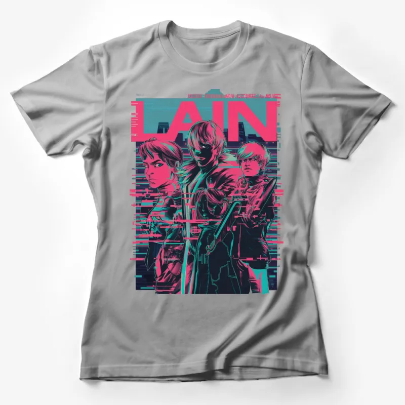 Retro Anime Style T-Shirt, Lain Inspired Design, Vibrant Pink and Teal, Unisex Graphic Tee Female T-Shirt