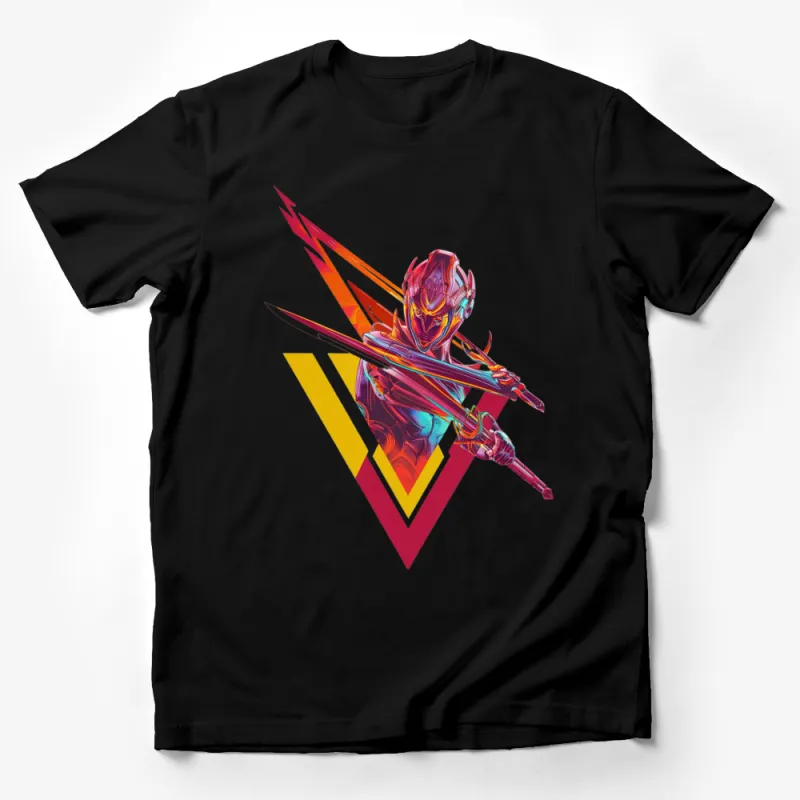 Futuristic Warrior Graphic Tee, Colorful Sci-Fi Soldier Design, Unisex T-Shirt Male T-Shirt