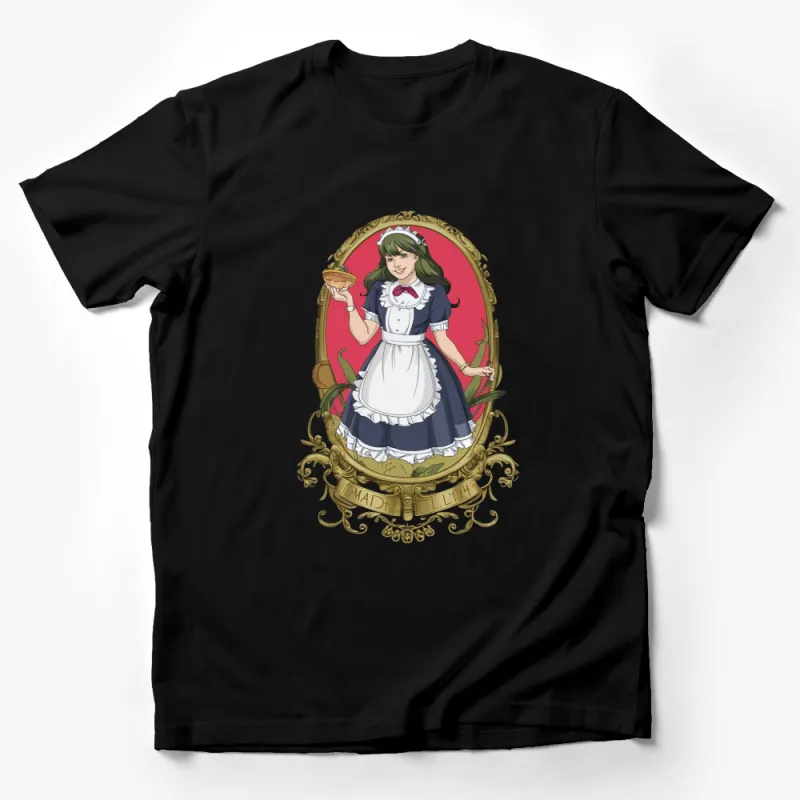 Victorian Maid Anime Character T-Shirt, Elegant Maid Outfit, Unique Anime Apparel Male T-Shirt