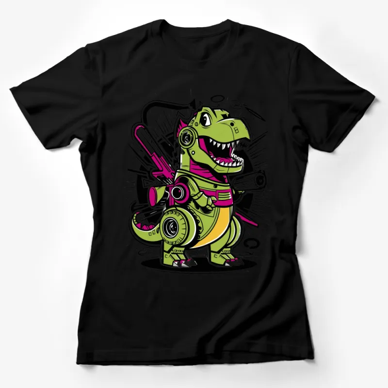 Cyber Dinosaur T-Shirt, Kids Funky Robot Dino Tee, Graphic Youth Shirt, Cool Dinosaur Apparel Female T-Shirt