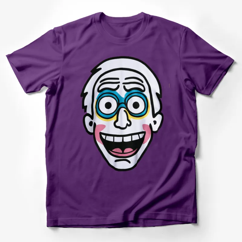 Colorful Cartoon Face T-Shirt, Funny Expressive Character Tee, Unique Graphic Design Shirt for All Ages Male T-Shirt