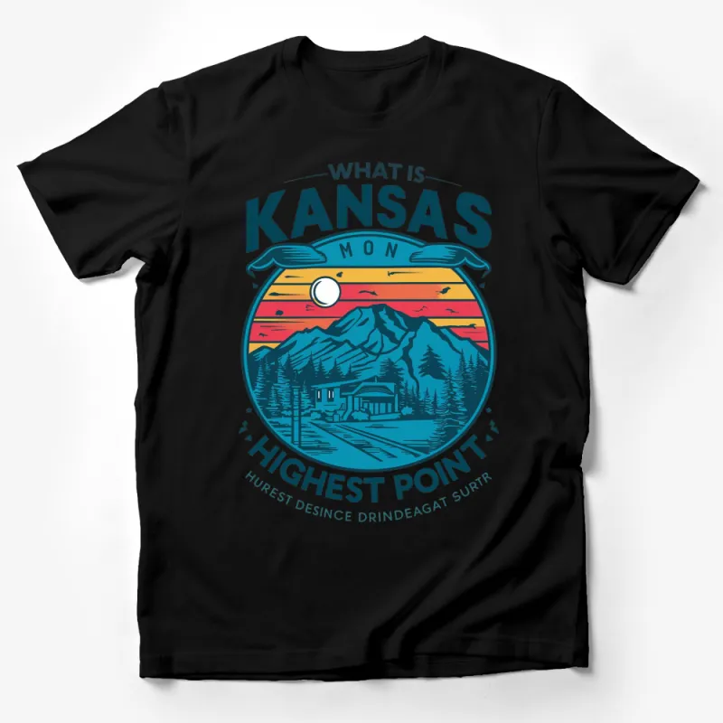 Kansas High Point Scenic Landscape T-Shirt, Vintage Style Travel Tee, Unique Mon Design Male T-Shirt