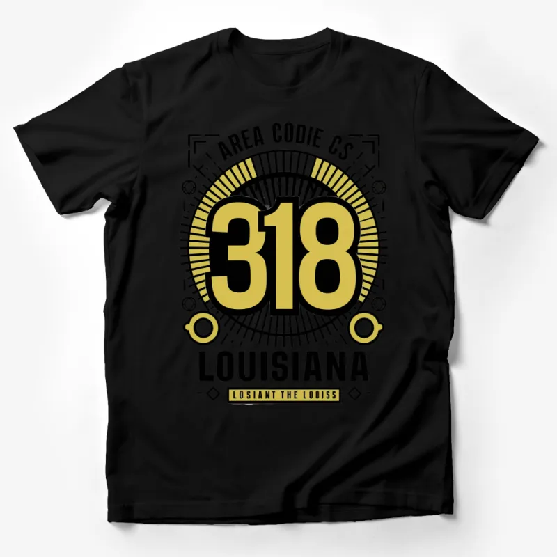 Area Code 318 Louisiana T-Shirt, Black and Gold Retro Style, Unisex Male T-Shirt