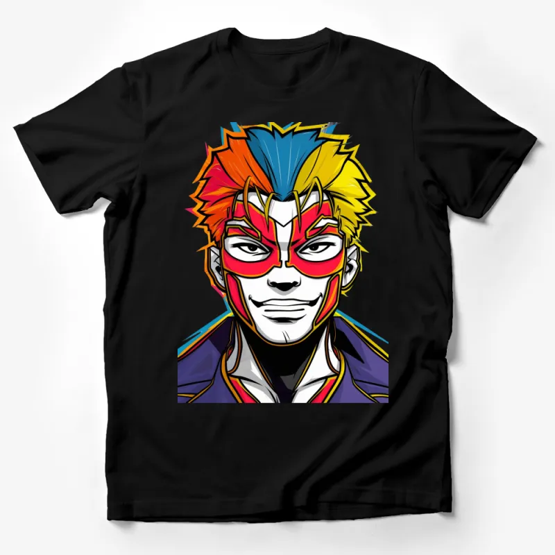 Colorful Anime Character T-Shirt, Bold Graphic Tee, Youthful Urban Streetwear, Unisex Fashion Top Male T-Shirt