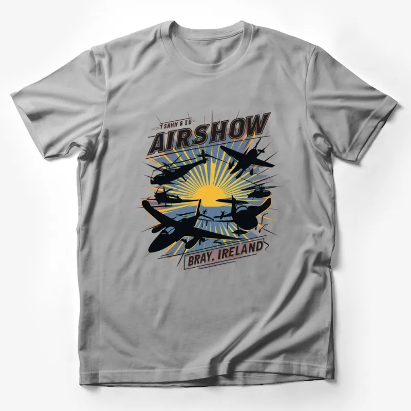 Vintage Airshow Bray Ireland T-Shirt, Classic Aviation Event Graphic Tee, Retro Airplane Design Shirt Male T-Shirt