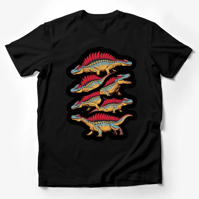 Colorful Spinosaurus Dinosaur Graphic T-Shirt, Trendy Vintage Style Dino Tee Male T-Shirt