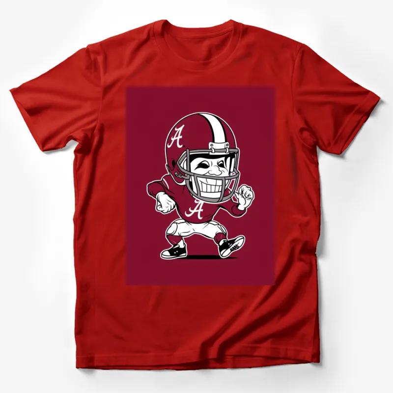 Alabama Sports Mascot T-Shirt - Vintage Cartoon Football Player Tee, Unisex Red Shirt Male T-Shirt