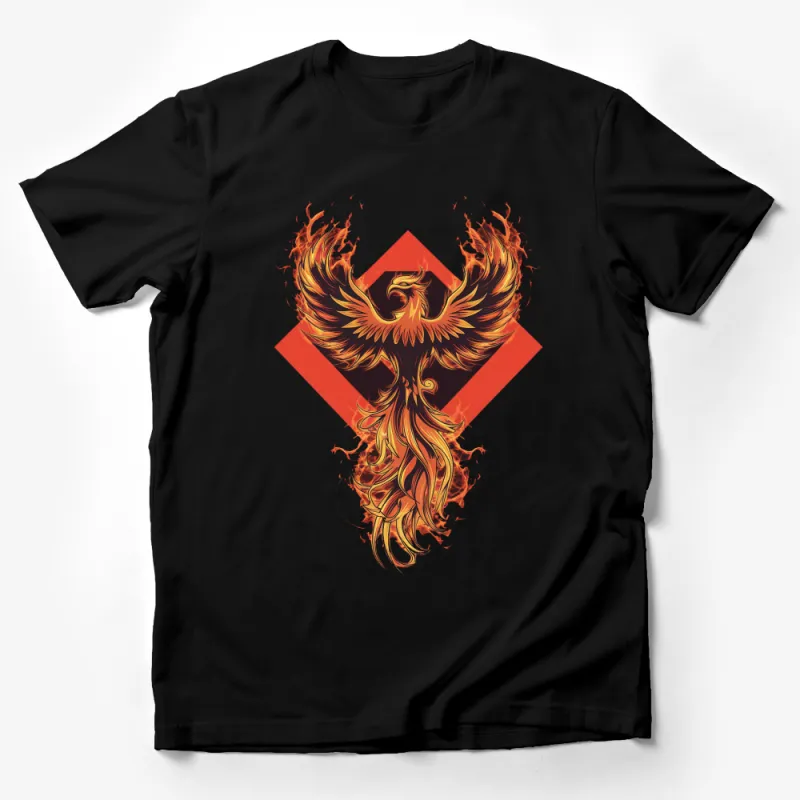 Fiery Phoenix Graphic T-Shirt, Vibrant Red and Gold Bird, Streetwear Style Top, Unisex Male T-Shirt