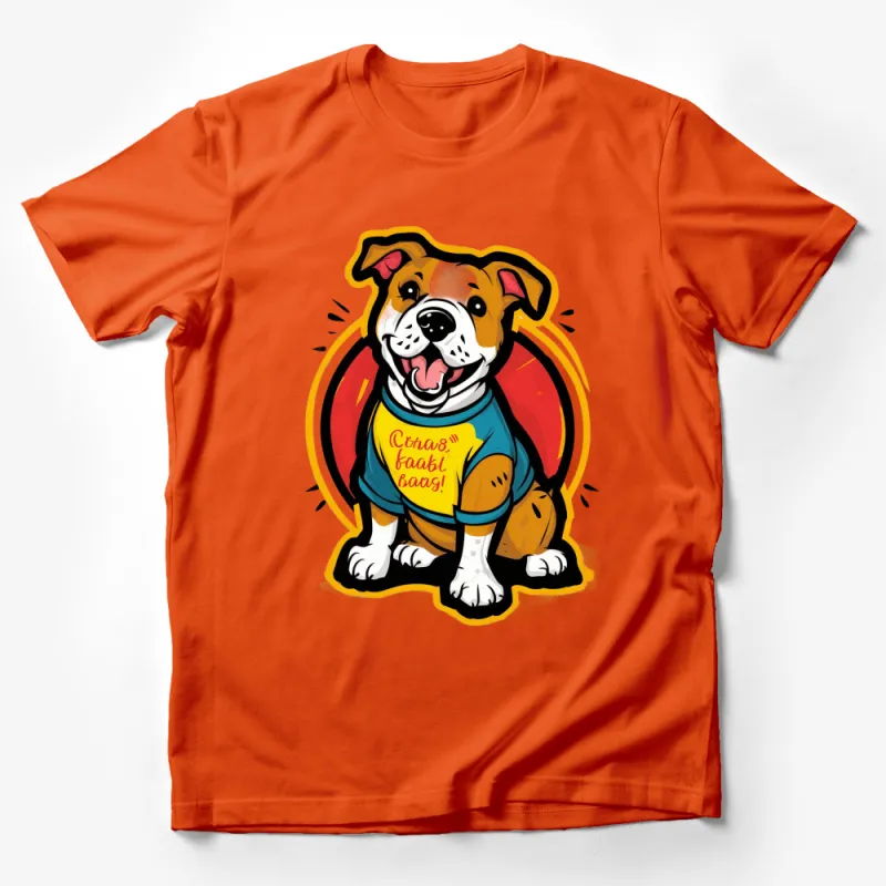 Cute Bulldog Cartoon T-Shirt, Colorful Dog Graphic Tee, Fun Animal Lover Gift, Vibrant Pet Illustration Male T-Shirt