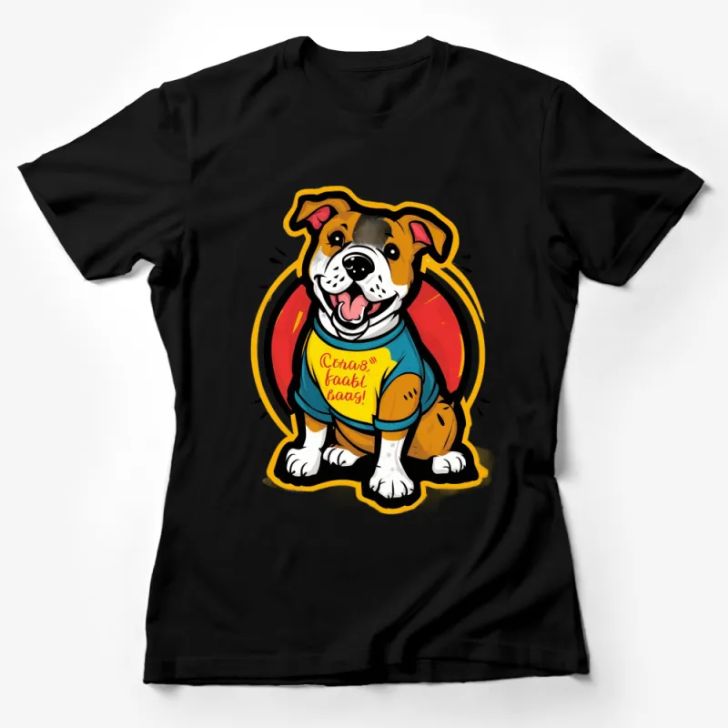 Cute Bulldog Cartoon T-Shirt, Colorful Dog Graphic Tee, Fun Animal Lover Gift, Vibrant Pet Illustration Female T-Shirt