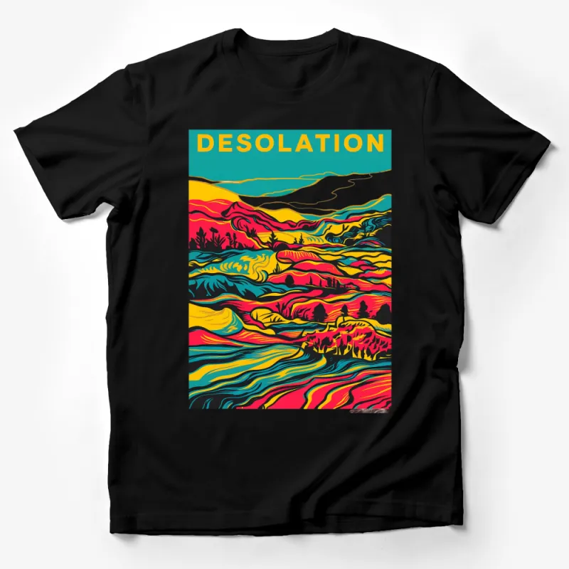 Vibrant Abstract Landscape T-Shirt, Colorful Desolation Art Tee, Unique Graphic Nature Shirt, Unisex Fashion Male T-Shirt