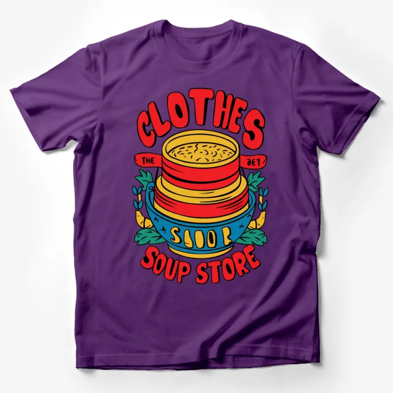 Vibrant Soup Store Graphic T-Shirt, Colorful Clothes Bowl Design, Casual Wear for Foodies Male T-Shirt