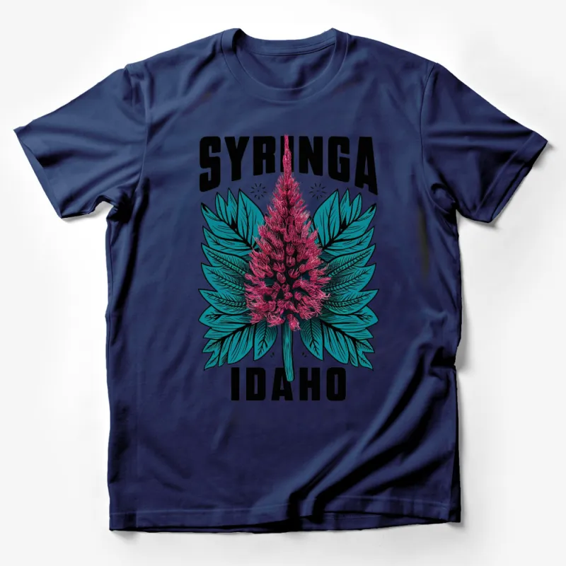 Idaho Syringa Flower Graphic T-Shirt, Vibrant Pink and Teal Floral Tee, Botanical Nature Inspired Casual Fashion Top Male T-Shirt