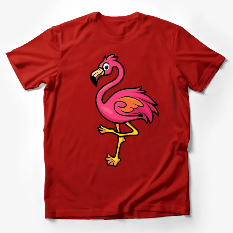 Pink Flamingo T-Shirt, Cute Cartoon Bird Graphic Tee, Fun Animal Illustration, Unisex Clothing Gift Male T-Shirt