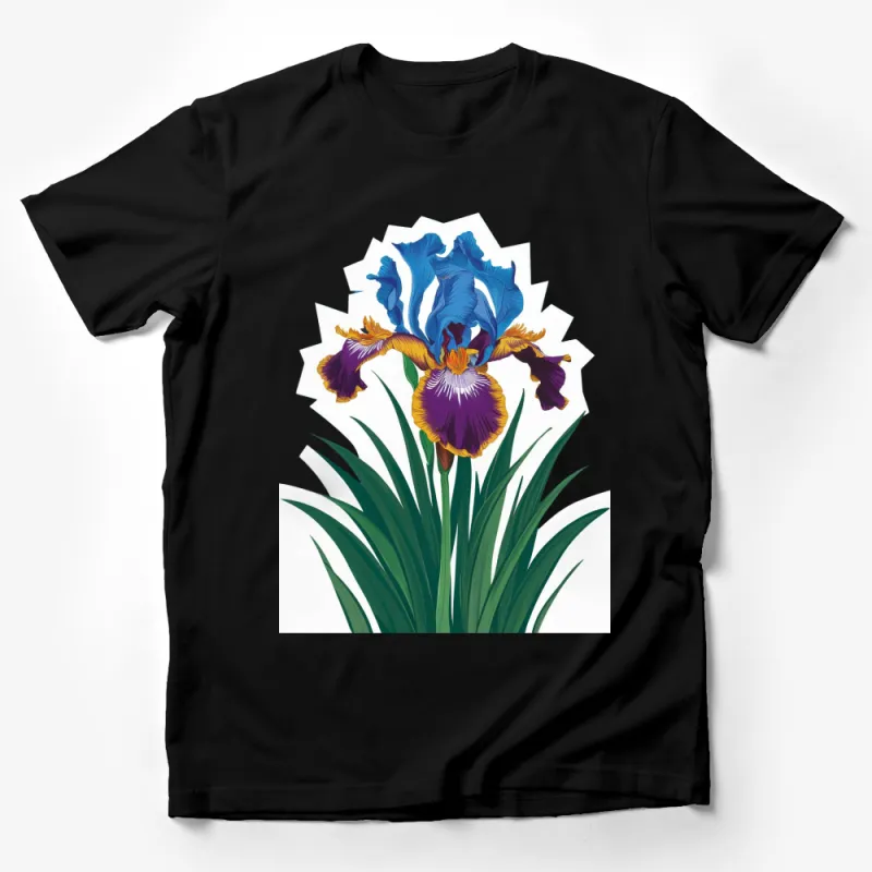 Vibrant Blue and Purple Iris Flower T-Shirt, Floral Graphic Tee, Spring Fashion Top, Botanical Shirt Design Male T-Shirt